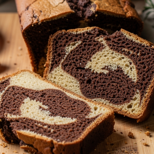 Gluten-free marble loaf cake. Recipe by Simpleafy.
